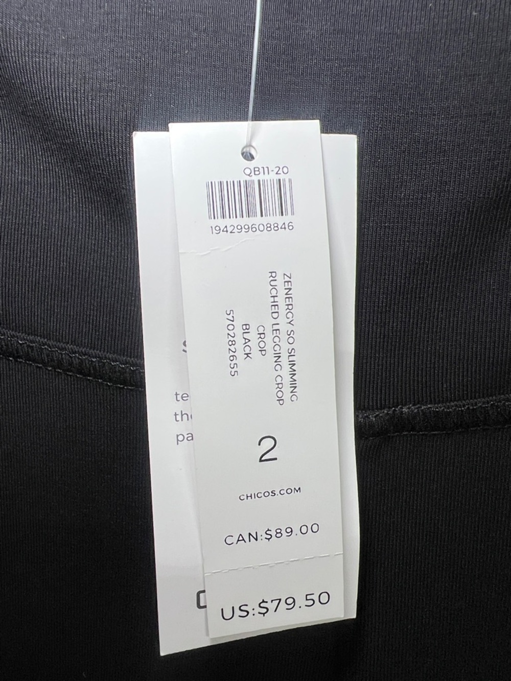 Chico’s Zenergy So Slimming Black Ruched Crop Leggings Women’s Size 2 NWT - Picture 7 of 9